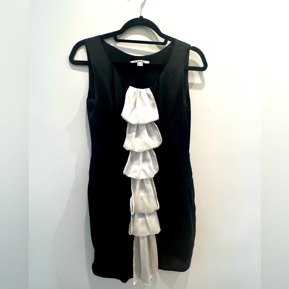 Chloe Dresses & Skirts - Chloe silk black dress with white silk bow detailing in front